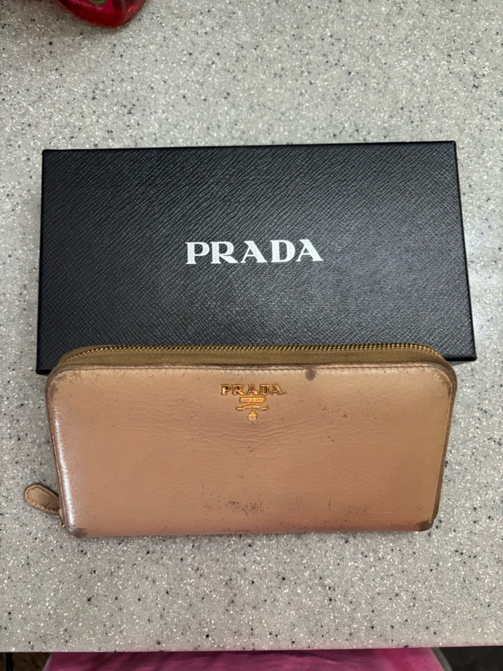 Prada Zip-Around Wallet in Light Brown with Gold Hardware